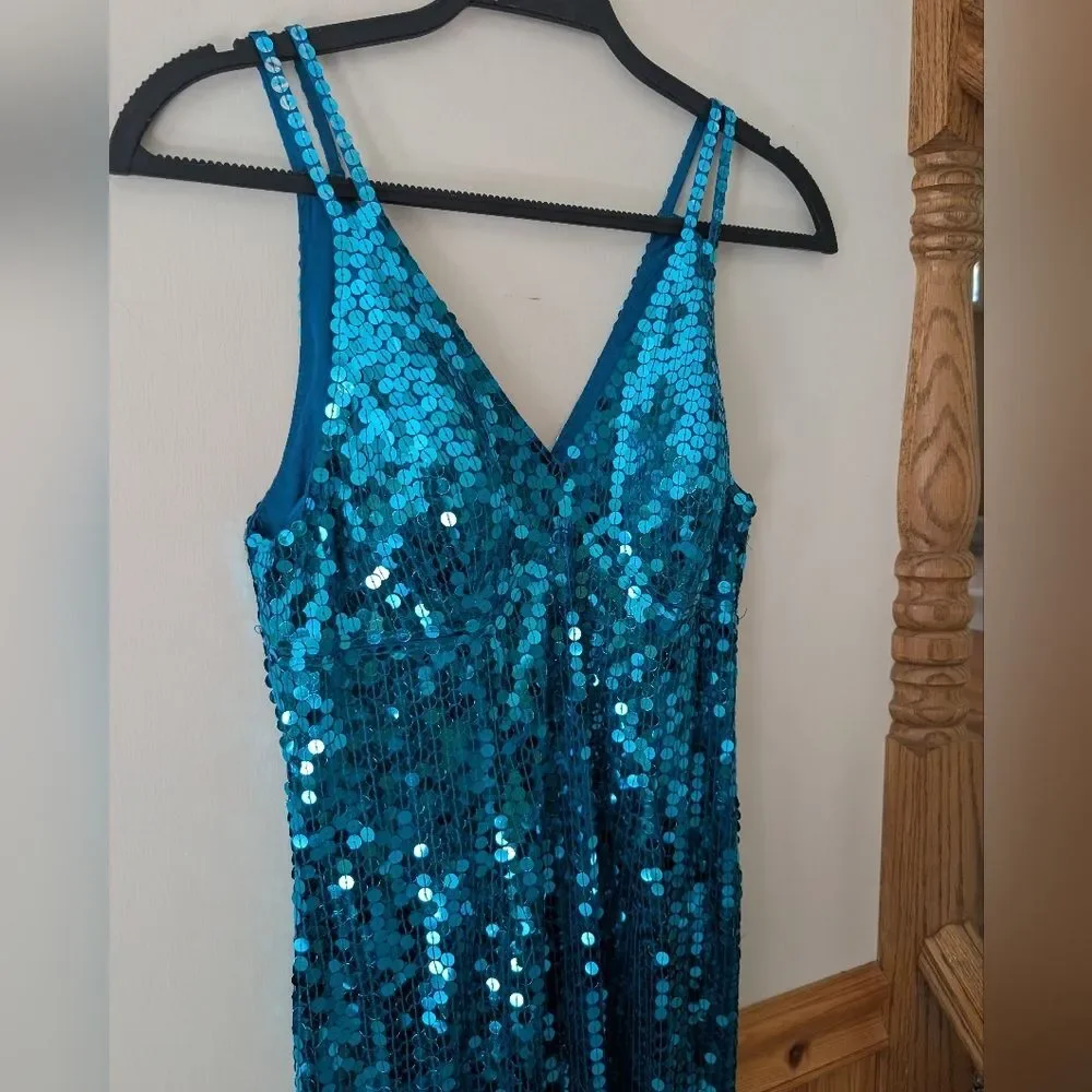 Vintage‎ Adrianna Papell Column Formal Sequin Blue Maxi Dress Gown Size 10 - Picture 2 of 10